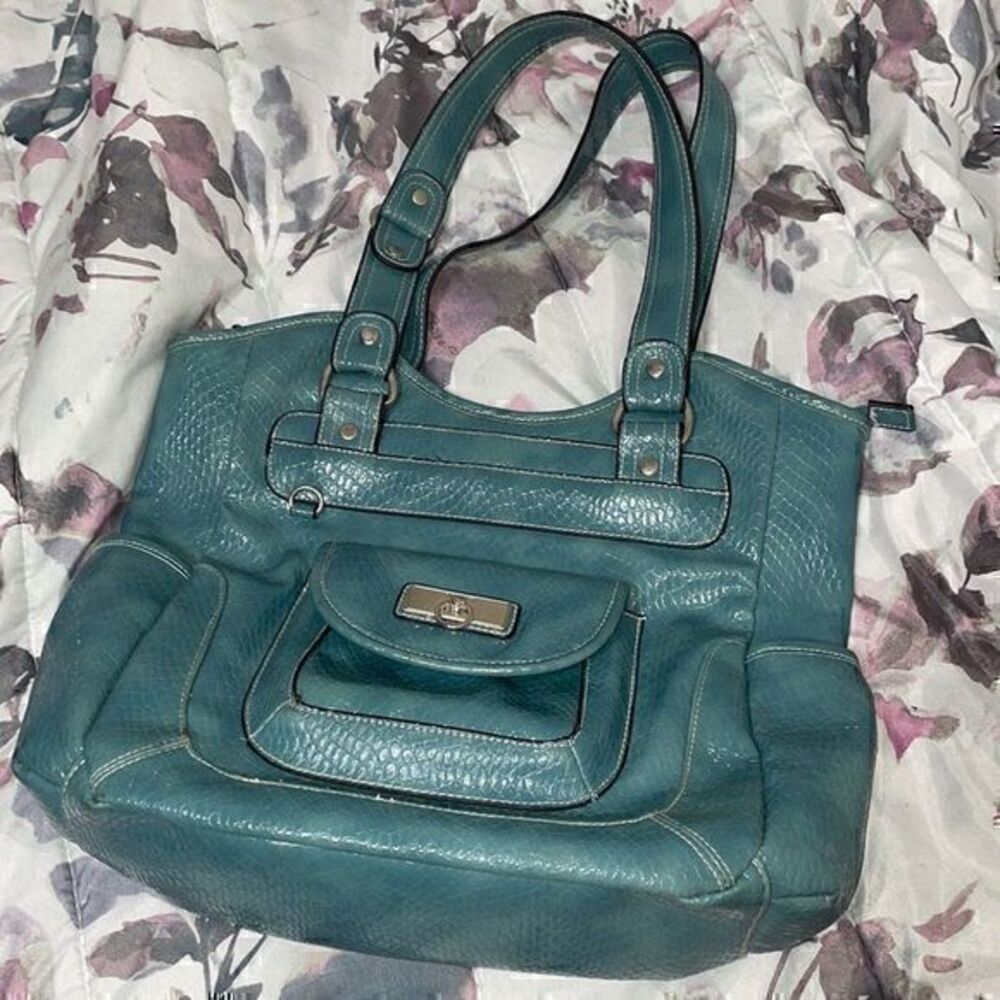 Y2K turquoise and silver shoulder medium size handbag